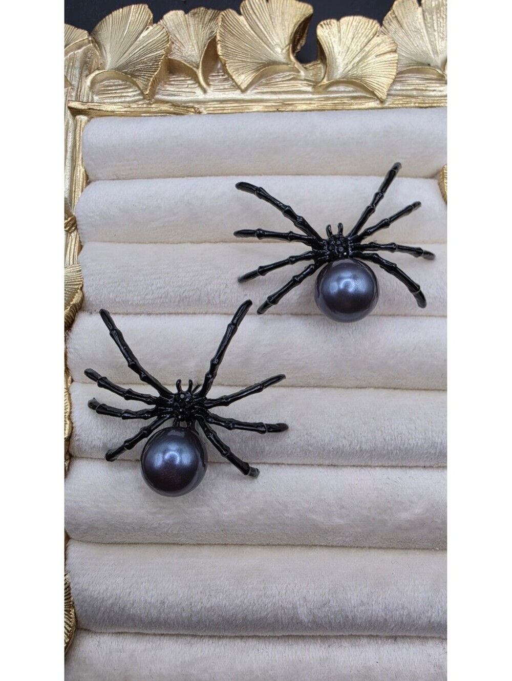 Black Spider Pearl Earrings Unique Halloween Jewelry
